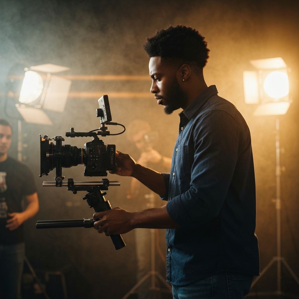 Professional videographer operating cinema camera